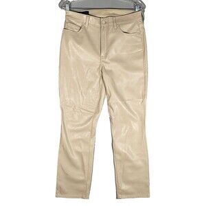 Gap High Rise Vintage Slim 10/30R Seamed Vegan- Leather Pants Cobblestone Beige